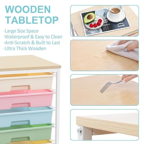 SYKIARIOL Rolling Storage Cart with Drawers,Utility Cart With 8 Drawers and Wooden Tabletop,Rolling Drawer Cart,Storage Drawer Cart for Living Room,Classroom,Bedroom,Bathroom,Dorm,Office,Rainbow thumbnail 5
