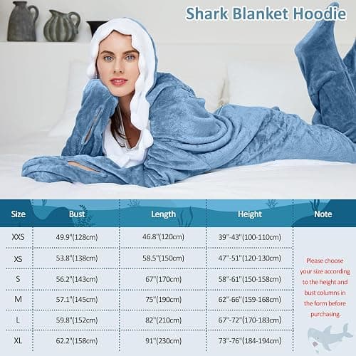 Ambitelligence Shark Blanket Hoodie Onesie for Adults and Kids, Cozy Flannel Shark Sleeping Bag thumbnail 3