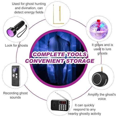 Dunzy 11 Pcs Ghost Hunting Equipment Kit Include Ghost Radio, Electromagnetic Paranormal Radiation Detector, Voice Recorder, UV Flashlight 2 LED Light up Cat Balls Etc(3 in 1 Emf Meter) thumbnail 5