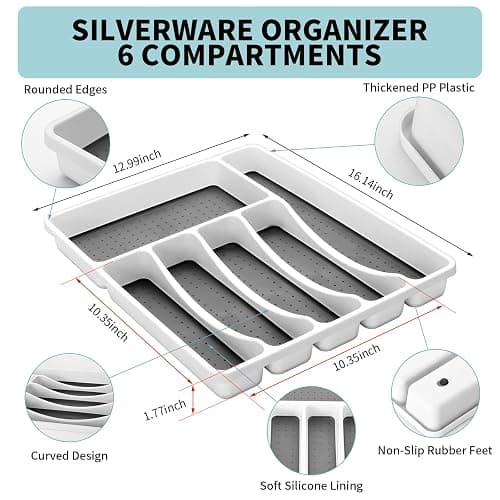 53PCS Silverware Set for 8 with Flatware Drawer Organizer, Stainless Steel Cutlery Set with Steak Knives, Include Spoons and Forks Set & Serving Utensils, Mirror Polished, Silver - 53-Piece - Silver thumbnail 2