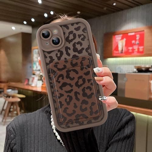 MOWIME Compatible with iPhone 14 Case with Card Holder, Brown | Cheetah Print Shockproof Soft TPU Protective Cover Women Girls, Anti Scratch Wallet Case for 14 6.1 Inch thumbnail 6