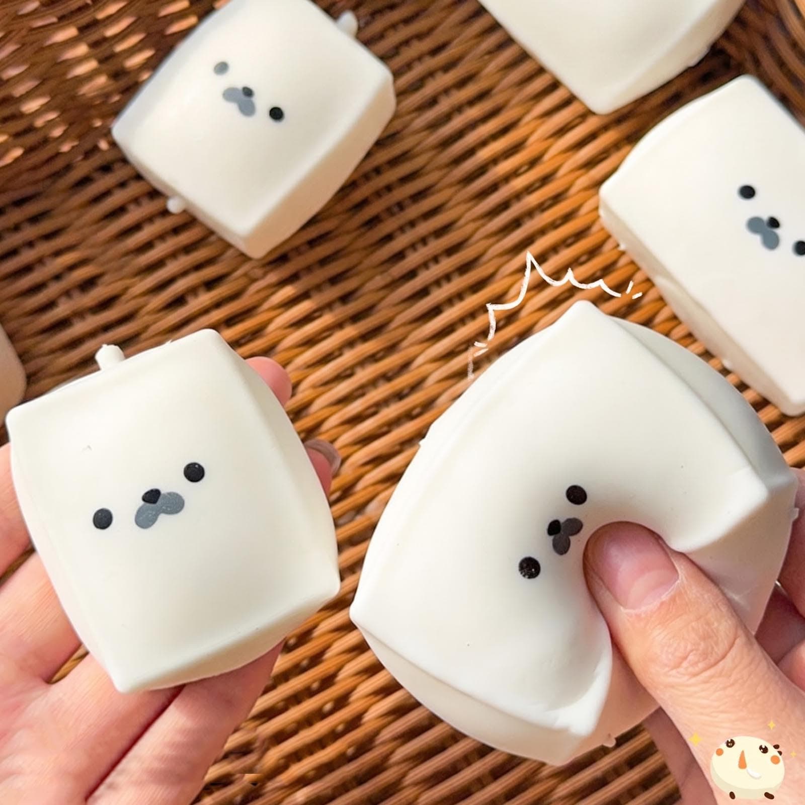Tofu Seal Squishys, White Cube Stress Toy, Soft Squeeze Decompression Stress Toy, Cute Expression Tofu Cube Squishys, Stretchy Desk Toys for Adults Anxiety Relief Party Favors thumbnail 6