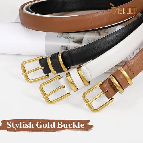 JASGOOD 3 Pack Women's Leather Belts for Jeans Dress Pants Trendy Belts with Gold Buckle thumbnail 2