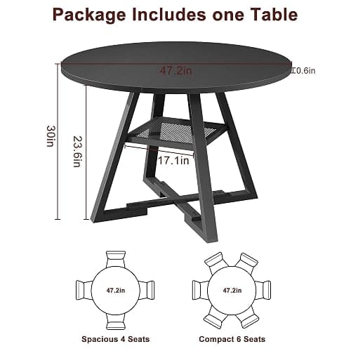 Jocoevol Round Dining Table for 4,Kitchen Dining Room Circle Dinner Pedestal Table,Space Saving Wood Kitchen & Dining Room Furniture (Black, 47In) thumbnail 2