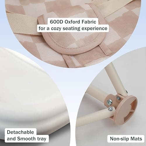 Tiny Marvels Portable 3-in-1 Baby Chair, Cozy Booster Seat, Baby Seat with Tray, Compact Foldable, Toddler Chair with Child Safety Belt Carry Bag, Perfect for Travel (Sand Checker) thumbnail 5