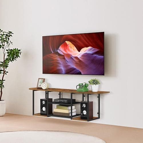 Fogein Floating TV Stand for 50 60 Inches TV,Wall Mounted Media Console with Open Storage Shelves,Modern Entertainment Center for Living Room,Bedroom (Brown) - Image 1