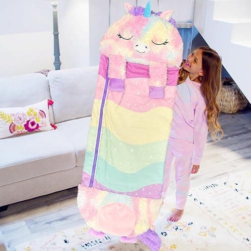 Happy Nappers 2-in-1 Pillow & Sleepy Sack Dreamy the Unicorn 54x20 Medium | Plush animal opens into a cozy sleeping bag for kids age 3+. 54 x 20 inch soft play character for travel and sleepovers thumbnail 7