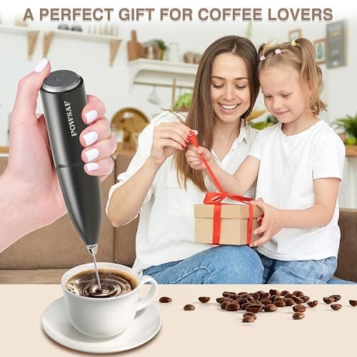 Milk Frother Handheld for Coffee with Stand - POWSAF Hand frother Wand, Electric Whisk Drink Mixer Mini Foamer for Cappuccino, Frappe, Matcha, Hot Chocolate, Silver/Black thumbnail 6