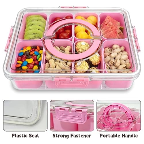Divided Serving Tray with Lid and Handle, 8 Compartments Snack Box, Portable Platter for Candy Fruits Nuts, Snack Party Entertaining Picnic thumbnail 4