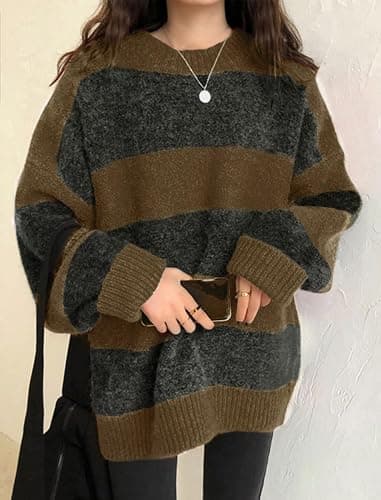 EMMIOL Women's Oversized Striped Sweaters 2026 Spring Trendy Long Sleeve Knit Outfits Crewneck Fashion Pullover Tops thumbnail 4