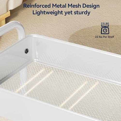 YASONIC Metal 3 Tier Rolling Cart - Heavy Duty Utility Cart with Lockable Wheels, Hanging Cups, Hooks, Mesh Rolling Storage Cart Craft Cart Organizer, Lightweight and Sturdy, White thumbnail 8