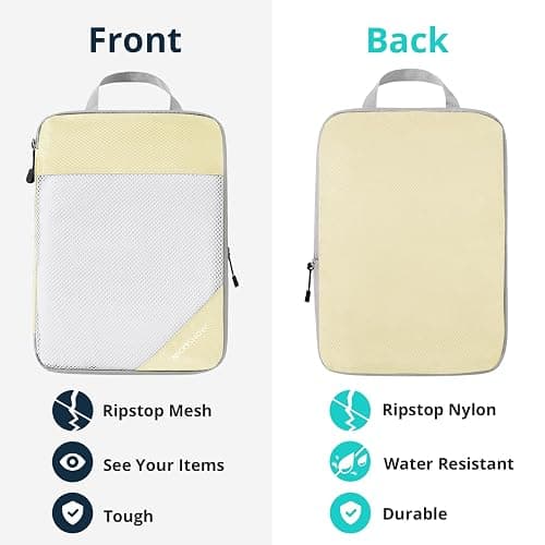 Compression Packing Cubes 6 Set, Compressible Space-Saving Packing Cubes for Travel - Compression Bags, Luggage Organizer, Travel Essentials for Women, Light Yellow thumbnail 5
