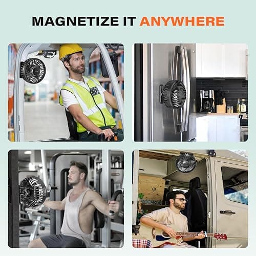 A2C Golf Cart Fan Rechargeable Magnetic Base Battery Operated Portable Fan 3 Speeds 4000 RPM Strong Airflow for Yamaha, EZGO, Club Car 360° Rotatable Golf Cart Accessories Gifts for Men, Dad, Husband thumbnail 6