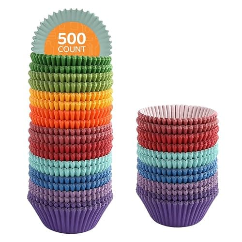 GUSTO [500 Count] Standard Colorful Cupcake Liners, Muffin Liners for Baking, Food Grade & Grease-Proof, Durable Baking Cups for Muffins, Cupcakes, and More - Assorted Colors - Formerly Comfy Package - Image 1