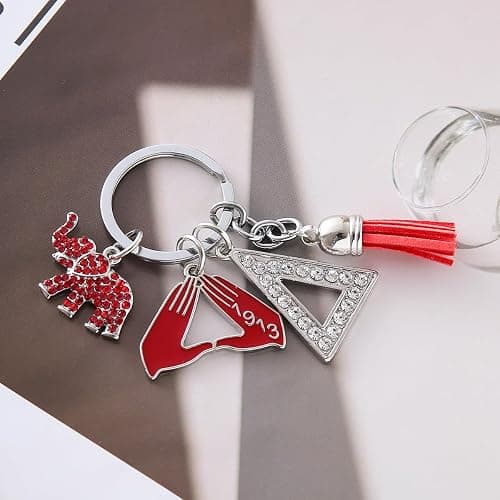 HUSURU Fashion Greek Sorority Gifts Red Tassel Elephant Pendant Gesture 1913 Delta Sorority Key Chain Jewelry For Women thumbnail 4