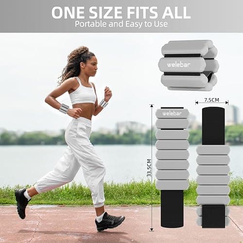 Welebar Adjustable Wrist & Ankle Weights for Women and Men, 1 Pair(1 Lb Each) Silicone Weighted Bangles for Yoga Fitness Pilates Gym Exercise thumbnail 3
