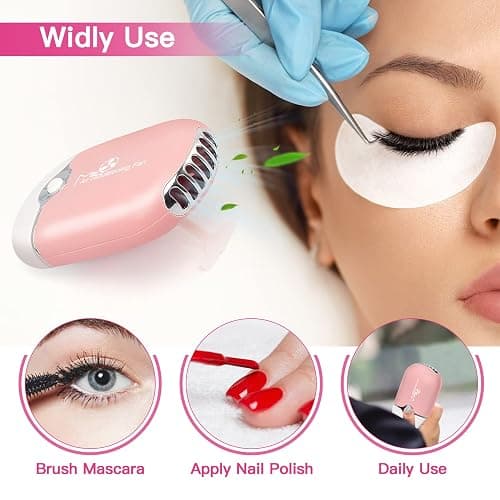 mlogiroa Lash Fan Mini Portable Eyelash Fan Handheld for Eyelash Extension Rechargeable USB C Air Cooling Blower with Built in Sponge Lash Extension Application(Pink) thumbnail 2