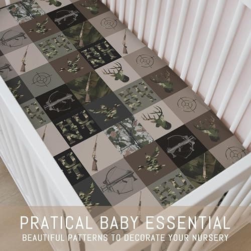 Hunting Patchwork Baby Crib Sheets for Boys Camouflage Deer Duck Hunt Soft Snug Fitted Crib Mattress Covers for 52''x28'' Standard Crib & Toddler Mattress Boy Men Hunting Lovers Gift Bed Sheets thumbnail 9