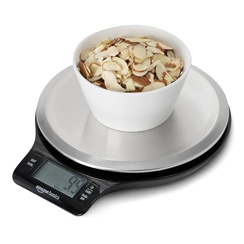 Amazon Basics Digital Kitchen Scale with LCD Display, Batteries Included, Weighs up to 11 pounds, Black and Stainless Steel thumbnail 4