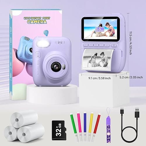 Kids Camera Instant Print, Holiday Birthday Easter Gifts for Girls and Boys 5-7,Video Digital Kid Photo Camera with 3 Rolls Print Paper, Toddler Toys for 3-12 Years Old (Purple) thumbnail 7