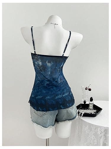 Verdusa Women's Y2k Top Cute Babydoll Tank Tops Floral 2000s Clothing Going Out Mesh Camisole Whimsical Clothes thumbnail 2