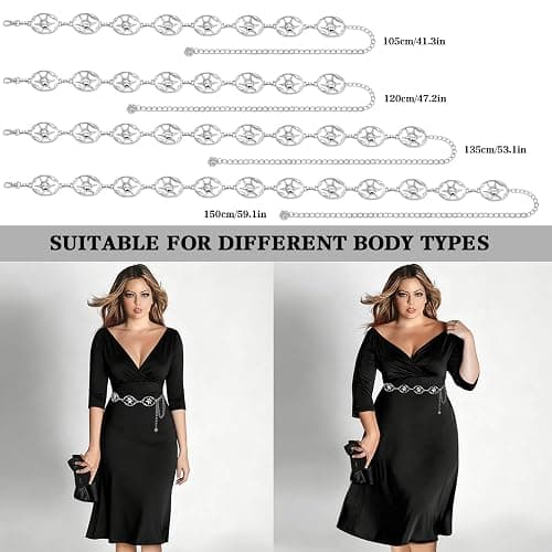 LIMHOO Women's Metal Waist Chain Belts Gold Silver Link Belt for Dresses thumbnail 4