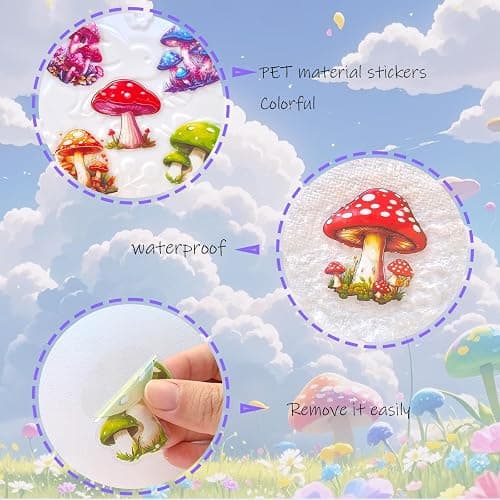 Ychsring Colorful Mushroom Stickers - 50 Pcs Clear PET Mushroom Aesthetic Stickers for Scrapbooking, Journaling, Junk Journal, Scrapbook Supplies - Waterproof Transparent for Resin, Crafts Decorative thumbnail 5