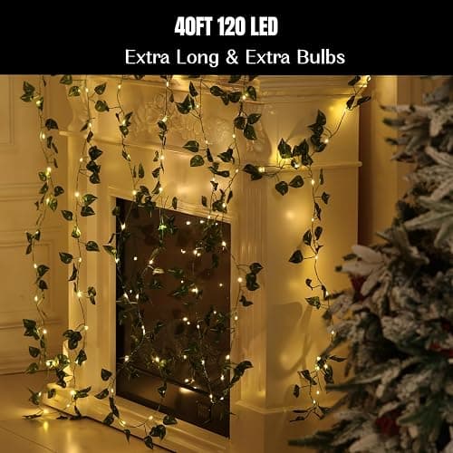 Extra Length 40ft 120 LED Vine with Fairy Lights Pothos String Lights USB Plugin & Battery Operated Leaf Lights with Timer 8 Modes Remote Decorative Light for Bedroom Graduation Party - Warm White thumbnail 7