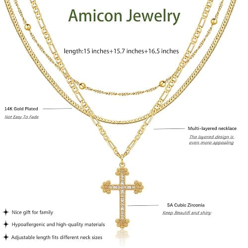 Amicon Cross Necklace for Women 14K Gold Plated Dainty Heart Cross Pendant Choker Simple Trendy Cute Cross Charm Diamond Necklace Faith Jewelry Religious Minimalist Gift thumbnail 5