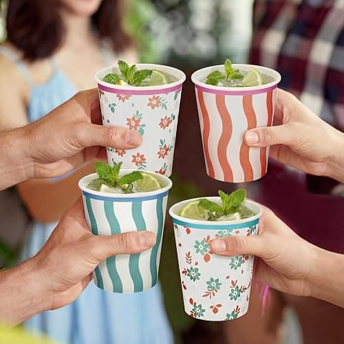 Yungyan 48 Pcs Italian Summer Paper Cups Italian Summer Bachelorette Party Supplies 9 oz Stripe Wavy Floral Cups Last Toast Coast Decorations for Beverage Birthday Bridal Shower Party Favors thumbnail 6