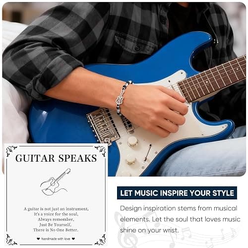 Stocking Stuffers Music Lover Gifts for Men Women : Christmas 2025 Gift Handmade Adjustable Natural Gemstone Stainless Steel Musical Note Bracelet,Student Teacher Appreciation Music Themed Gifts thumbnail 6