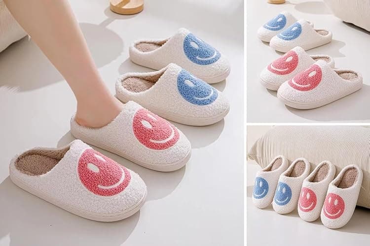 Jugsar Smile Face Slippers for Women Happy Face Slippers Retro Soft Plush Warm Slip-on Slippers, Cozy Indoor Outdoor Slippers thumbnail 7