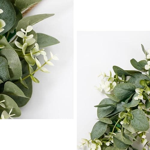 Dremisland 16 Inch Eucalyptus Leaves Wreath,Artificial Green Leaves Wreath with Welcome Sign Board for Front Door Window Farmhouse Garden Festival Celebration Home Decoration (Black) thumbnail 8