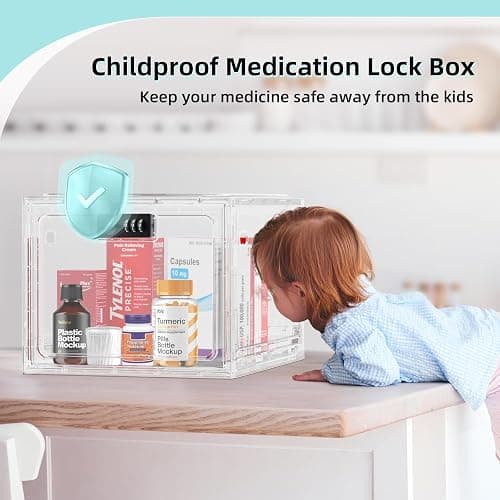 HOLYHY Medicine Lock Box for Safe Medication Storage, Large Refrigerator Lockable Storage Box for Kitchen Food Safe, Phone Jail iPad Tablet Lock Boxes for Kids Home/Office (Clear) thumbnail 3