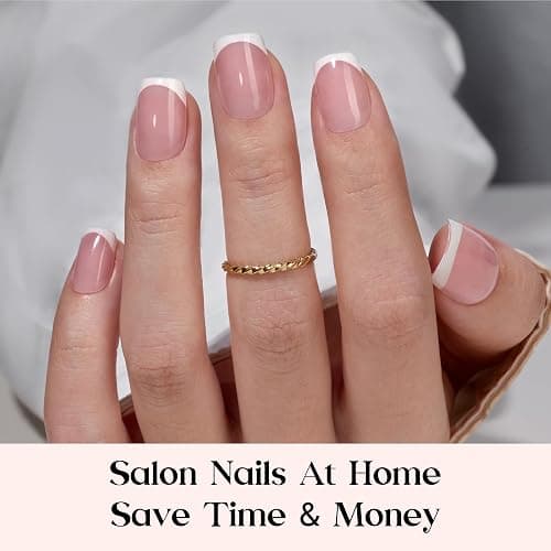 Beetles X Press Plus French Tip Nails - Peach French | Pink Extra Short Square Press On Nails | 15 Sizes 210 Pcs Natural Salon Quality Gel Nail Tips thumbnail 3