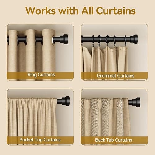 YaFex Curtain Rods 2 Pack 32-58 Inch, Heavy Duty 1 Inch Curtain Rod, Black Short Adjustable Window Treatment Rods, Modern Design, Easy Installation thumbnail 5