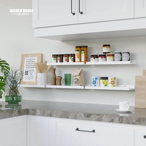 RICHER HOUSE 5 Set White Floating Shelves, Modern Picture Ledge Shelf with Lip for Wall Storage in Nursery, Bedroom, Living Room, Bathroom thumbnail 7