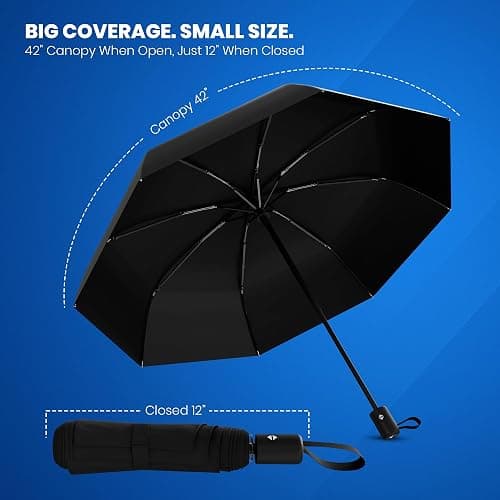 Rain-Mate 100% Windproof Umbrellas for Rain - Compact with Strong Fiberglass Rib Design & Easy Auto Open & Close - Portable Folding Mini Umbrella for Travel - Lightweight & Packable for Women & Men thumbnail 2