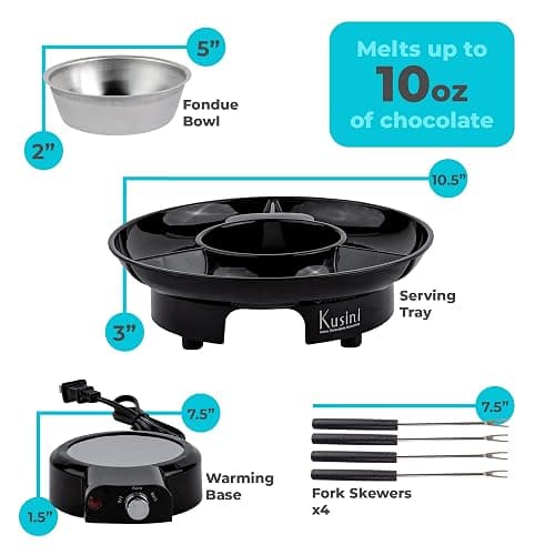 Kusini Electric Fondue Pot Set - Chocolate Fondue Kit - Temperature Control, Detachable Serving Trays, & 4 Roasting Forks - Gift Set & Date Night Idea. Serve at Movie Night or Game Night. thumbnail 3