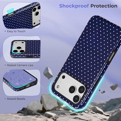 ZTOFERA Magnetic Case for iPhone 17 Pro, Compatible with Magsafe, Polka Dot Aesthetic Phone Case Cute for Girl Women, Hard PC+Soft TPU Protective Phone Cover for iPhone 17 Pro-Navy Blue thumbnail 4