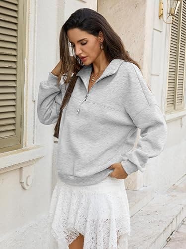 EasyGala Womens Oversized Quarter Zip Sweatshirts Fleece Half Zipper Pullover Tops Fall Fashion Outfits Clothes 2026 thumbnail 3