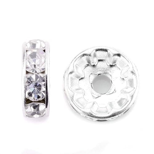 Allb 100Pcs Rondelle Spacer Beads 8mm Silver Plated Czech Crystal Rhinestone for Jewelry Making Loose Beads for Bracelets thumbnail 2