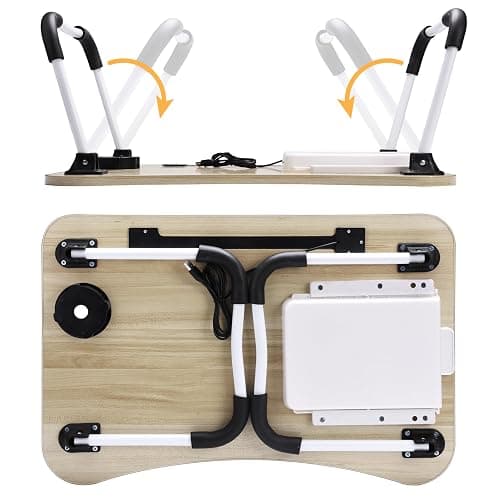 Slendor Lap Desk with Tablet Slot, Foldable Laptop Table with Storage Drawer，Portable Bed Desk for Laptop, Computer Tray with Cup Holder Notebook Stand Reading Holder for Couch Floor, White Maple thumbnail 7