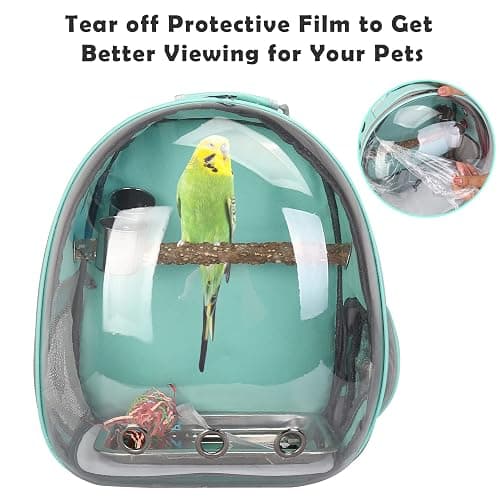 Bird Backpack Carrier with Perch, Portable Bird Travel Cage Bag, Clear Parrot Carrier Cockatiel Cage with Toy Stainless Steel Food Bowl Tray for Conures Parakeet Budgie Canary Lovebirds Small Animals thumbnail 7