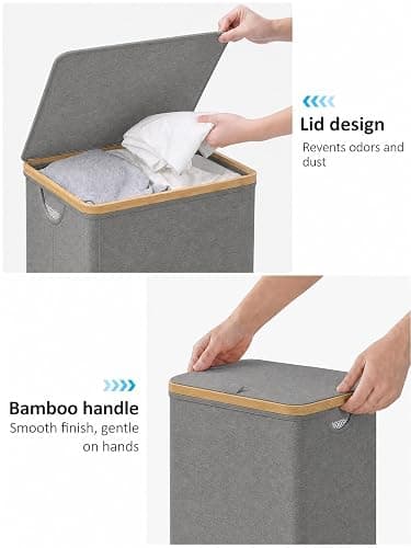 iEGrow Laundry Hamper with Lid, 110L Large Laundry Hamper with Handle and Lid, Collapsible Clothes Basket Organizer with Removable Inner Bag for Clothes Toys Towels - Grey thumbnail 5