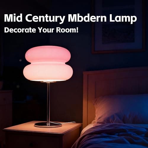 WELAISA Table Lamp for Bedroom,Mid Century Modern Lamp for Nightstand, Dimmable Retro Egg Tart Bedside Small Lamps,Unique Home Mushroom Decor Aesthetic Cute Table Lamps nightstand lamp (Pink) thumbnail 3