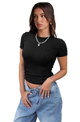 XIEERDUO Basic Tops for Women Short Sleeve Baby Tees 2/3 Pack Crew Neck T Shirts Slim Fit Tees thumbnail 4
