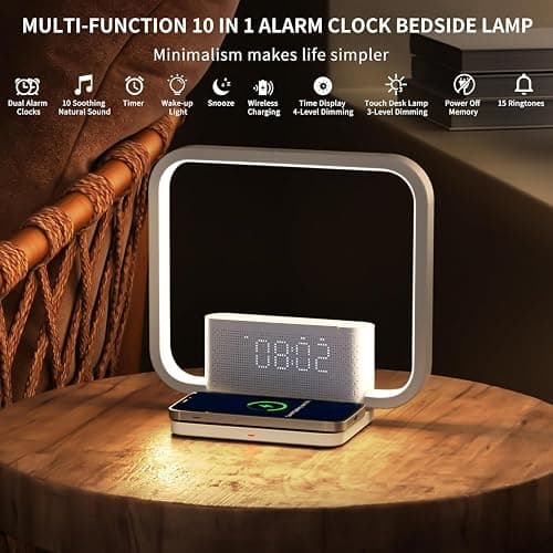 RETEYUNG Bedside Lamp with Alarm Clock and Wireless Charger thumbnail 3