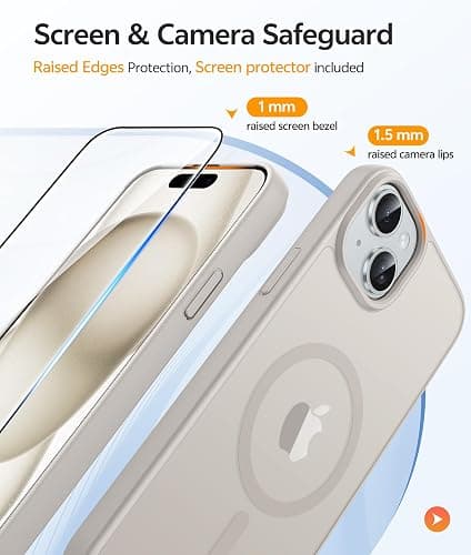 FNTCASE for iPhone 15 Case: for iPhone 14 Case & iPhone 13 Case [Compatible with Magsafe] Translucent Matte Cases with [Screen Protector] Military Grade Shockproof Protective Phone Cover - Off White thumbnail 4
