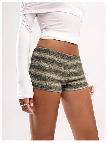 SOLY HUX Women's Striped Micro Shorts Y2k Knit Low Rise Booty Mini Shorts Color Block Stretchy Loungewear thumbnail 4
